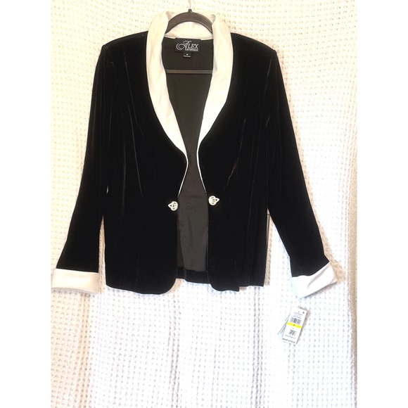 Alex Evenings Women's Black Velvet Rhinestone Button Blazer Jacket Size M - Picture 1 of 5